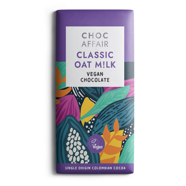 Oat m!lk chocolate bar on white background