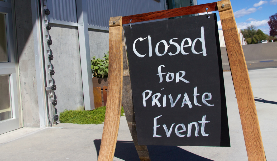 A shop sign that says 'closed for private event'
